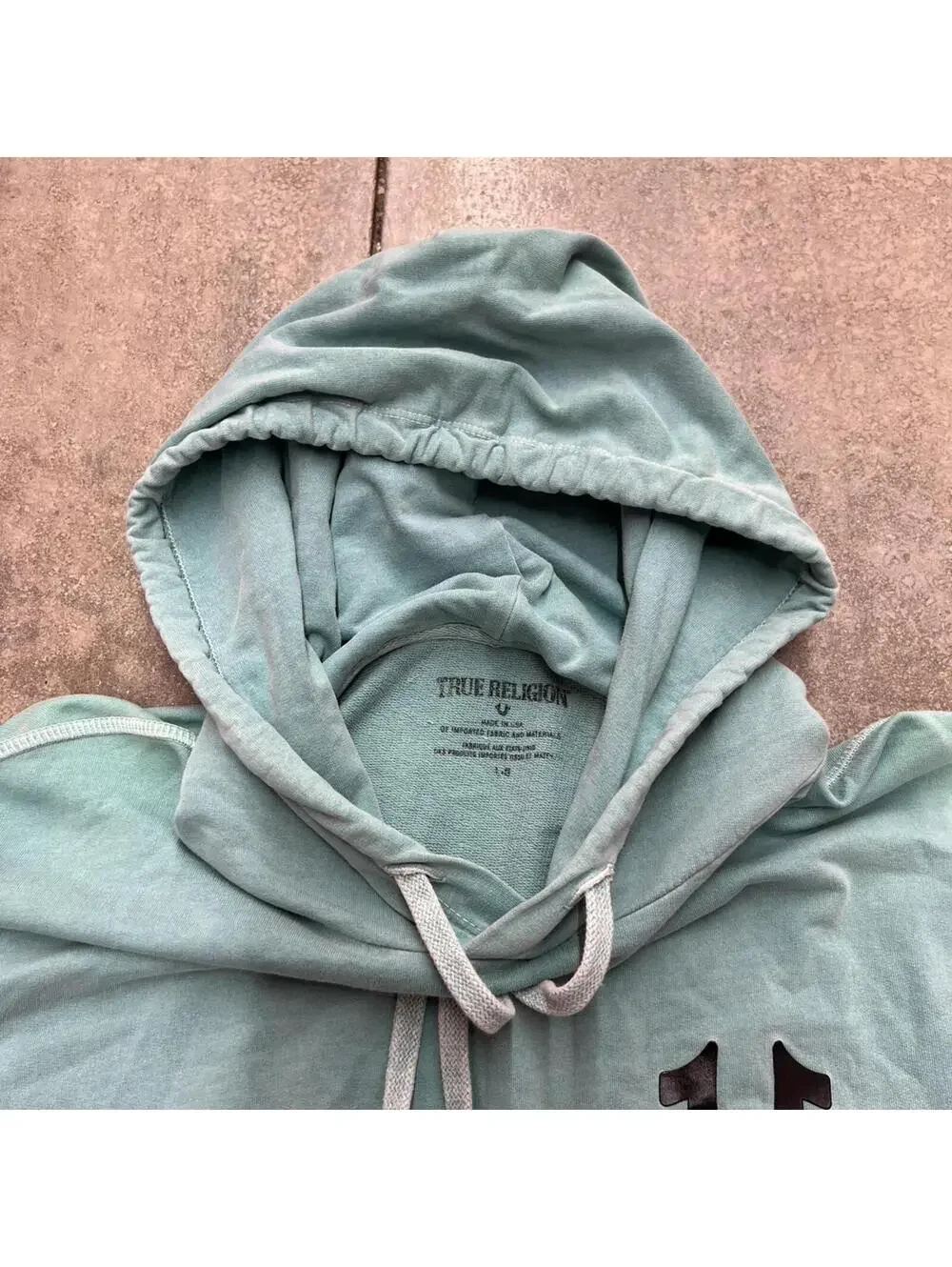 vintage true religion crafted with pride green big logo hooded shirt size large